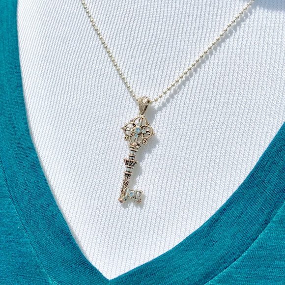 Jewelry - Silvertone Key Pendant on Sterling Chain